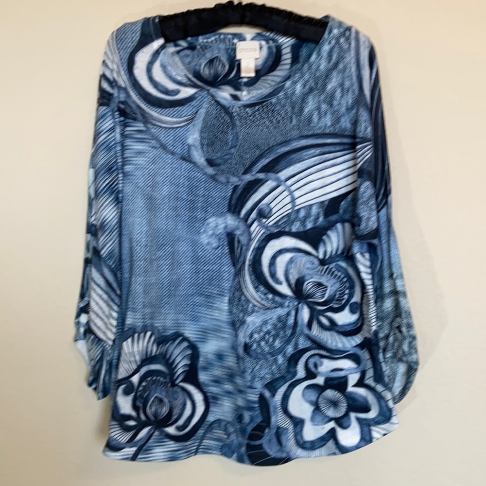 Chico’s 3/4 Sleeve T-shirt in Blue and White
